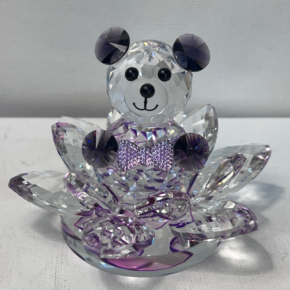 Handmade Crystal Bear & Lotus Flower Figurine